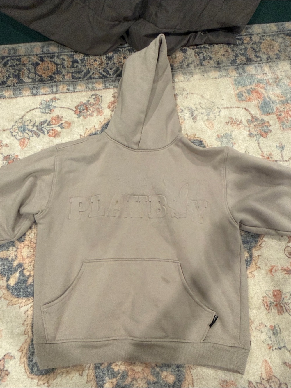 PLAYBOY Embossed Logo Pullover Hoodie - Light Taupe